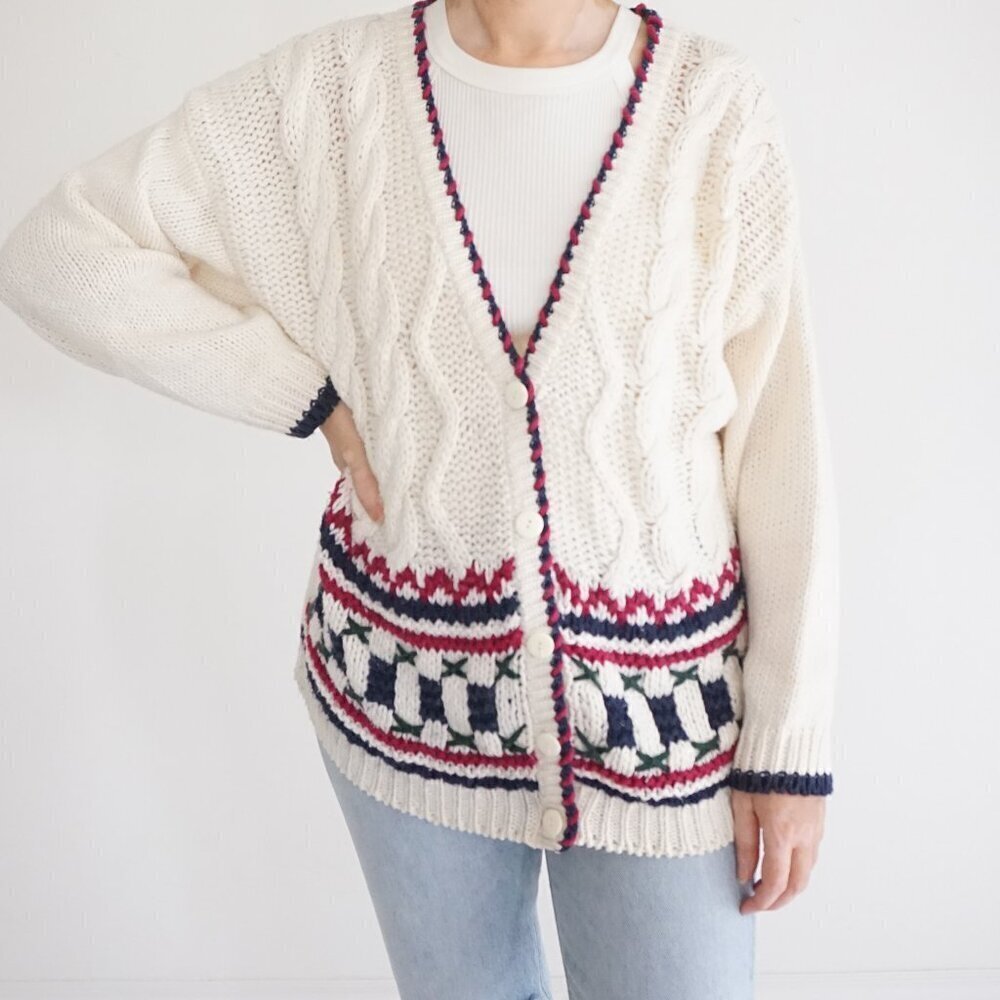 Huntington Ridge Hand Knit Cable Cardigan Preppycore Old Money Cottagecore M